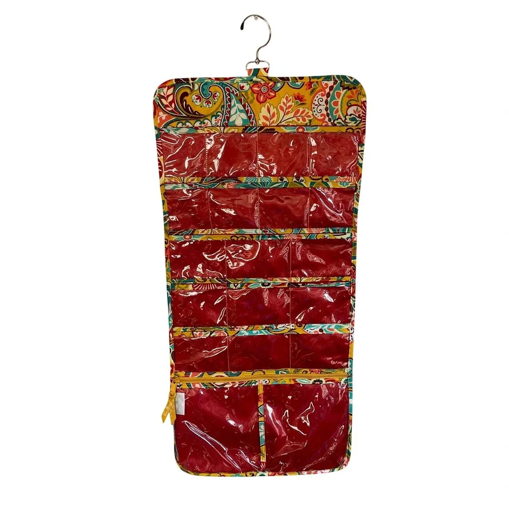 Vera Bradley Hanging Jewelry Organizer Yellow Paisley Quilted Travel Bag Storage